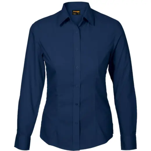 Navy Basic Poly Cotton Blouse Long Sleeve Ladies